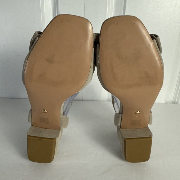 Pelle Moda Womens Beige Glitter Bow Leather Block Heel Shoes Sz 7 Medium‎ EUC - Picture 8 of 8